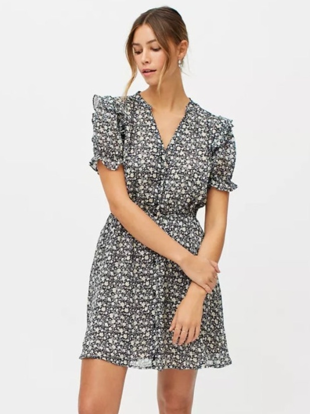 Urban Outfitters Floral Button-Front Mini Dress, S